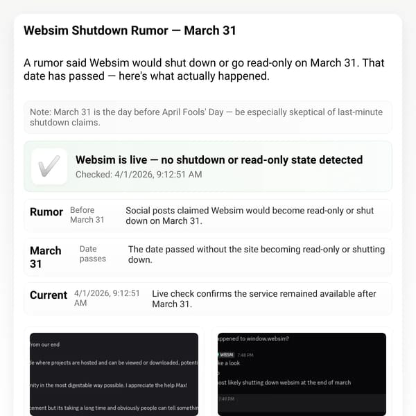 Websim Shutdown Rumor Update