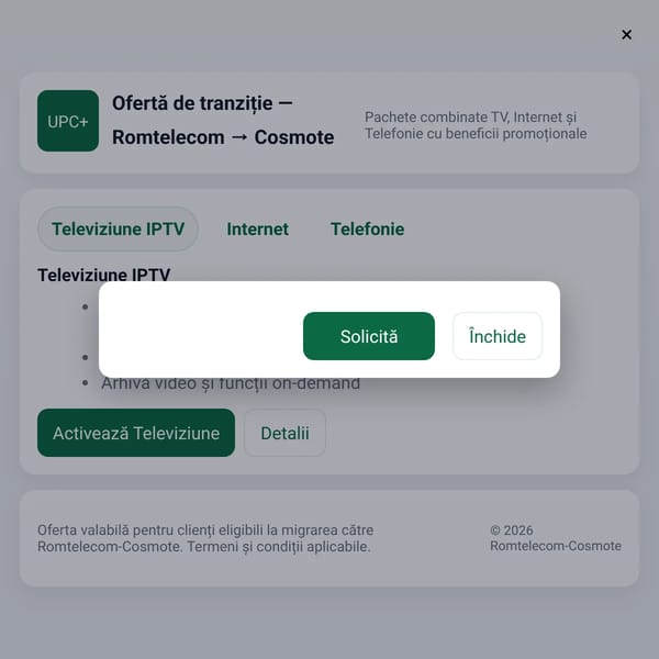 Ofertă UPCnet → Romtelecom-Cosmote