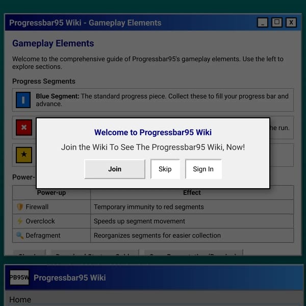 Progressbar95 Wiki - Gameplay Elements