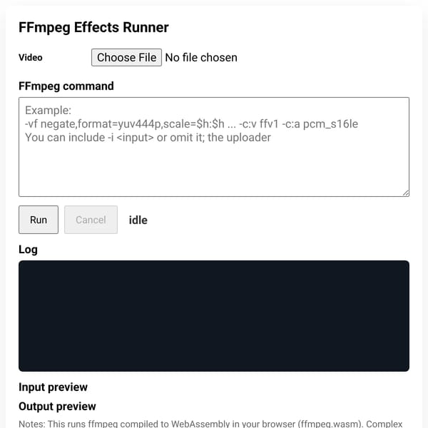 FFmpeg Effects Runner (ffmpeg.wasm)