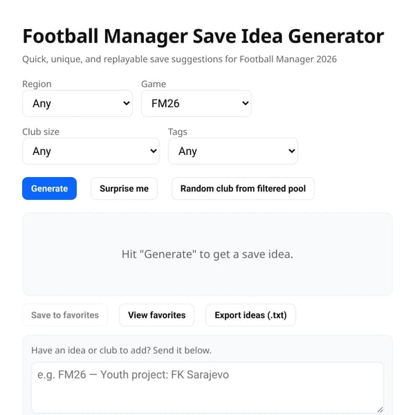 Football Manager Save Idea Generator