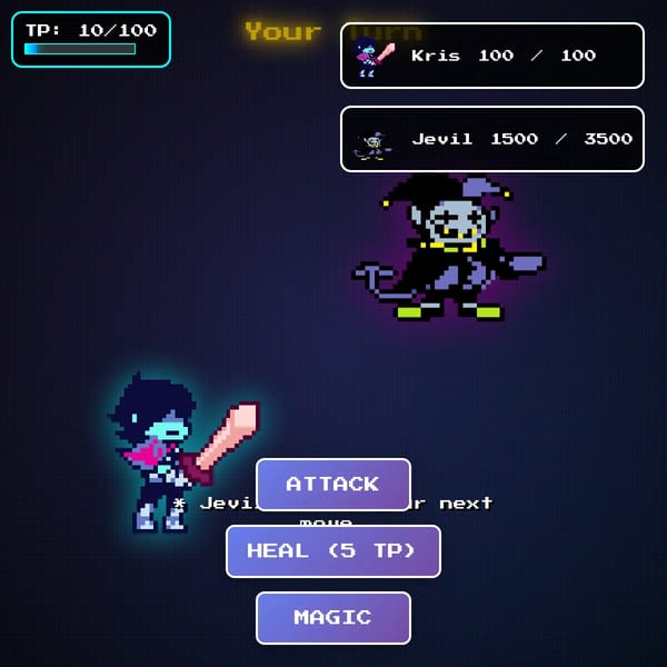 Kris vs Jevil beta. (SEQUEL TO KRIS VS ROARING KNIGHT WITH MORE STUFF.)
