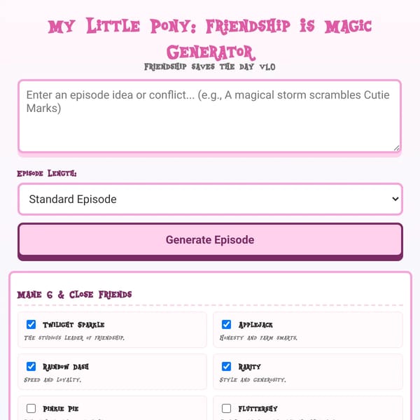 My Little Pony: Freindship is Magic Episode Generator
