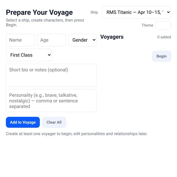 Sinking Ocean Liner Voyage Story Builder