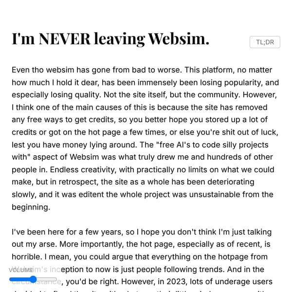 I'm NEVER leaving Websim.
