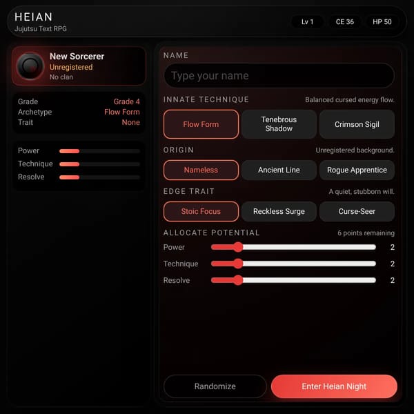 (Minor Update) Heian – JJK Text RPG