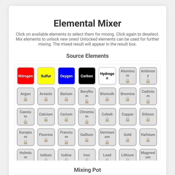 Elemental Mixer Game