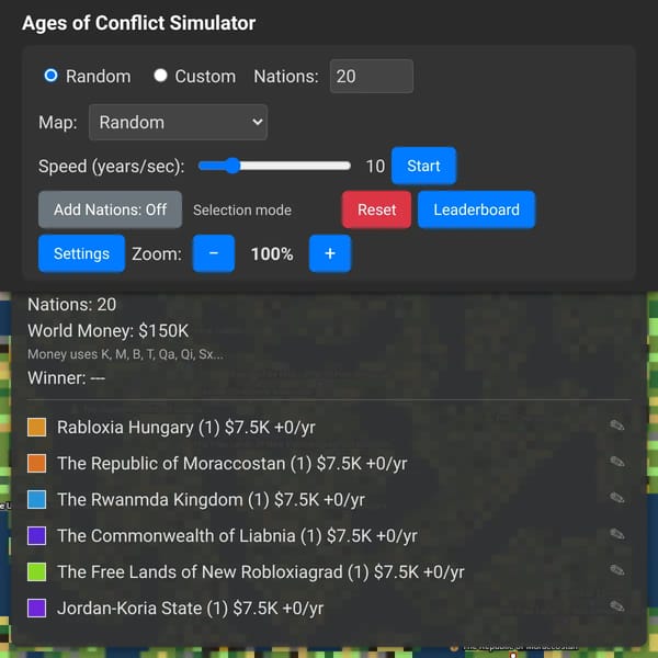 Ages of Conflict Simulator (BETA)
