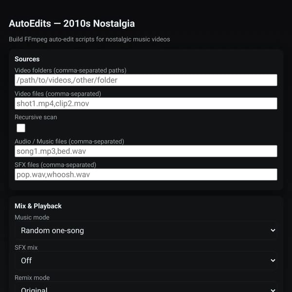 AutoEdits Video Maker — FFmpeg Script Generator