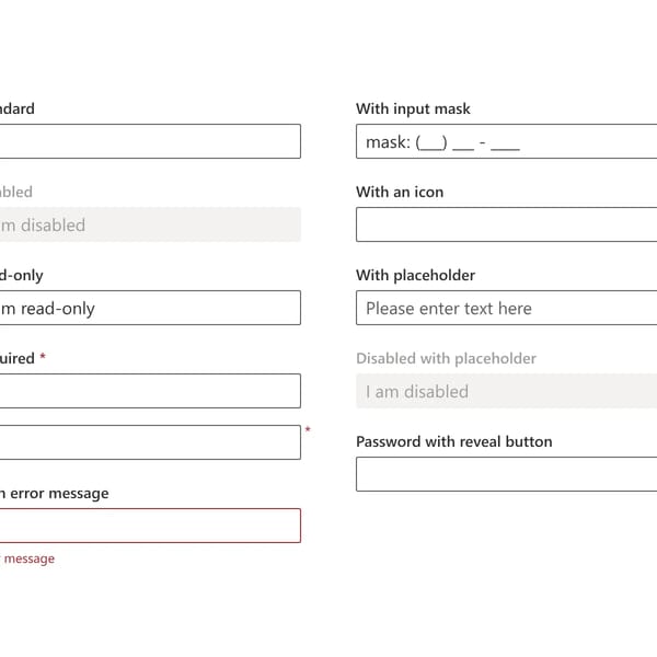 Windows 10 textboxes from https://developer.microsoft.com/en-us/fluentui#/controls/web/textfield