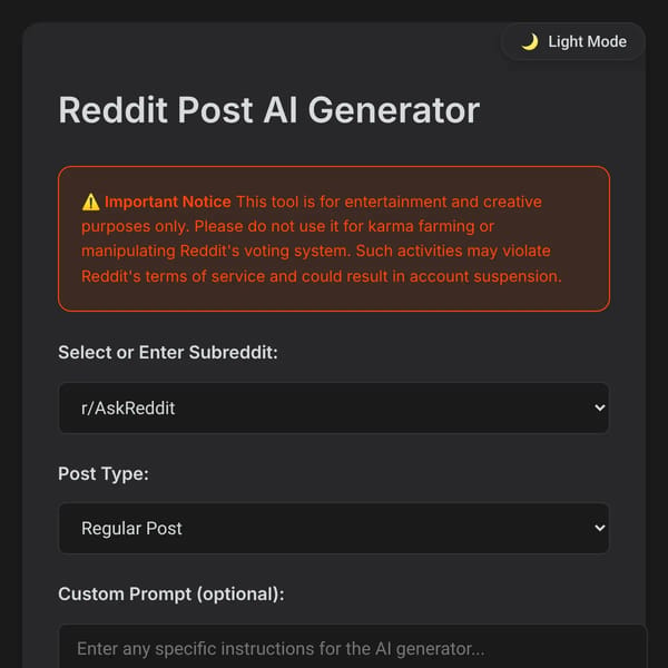 Reddit Post AI Generator II