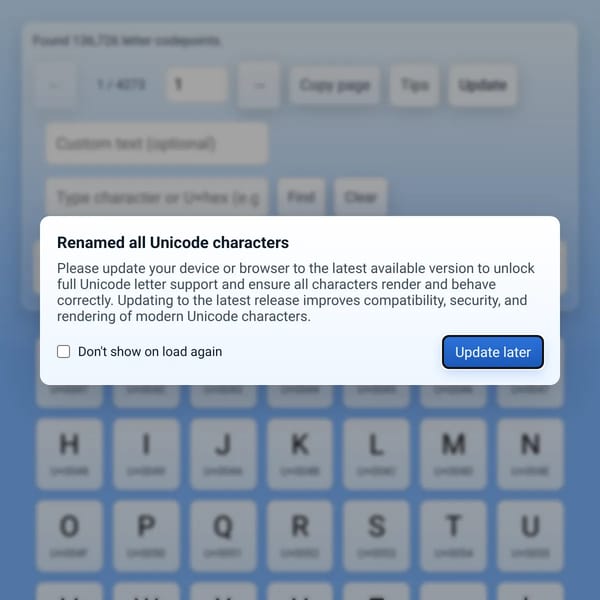 Unicode Letter Buttons (U+0000 − U+FFFFF)