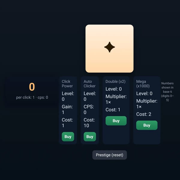 MinInfinity Clicker — Base 6