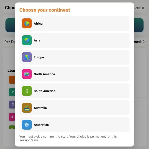 Continents Clicker