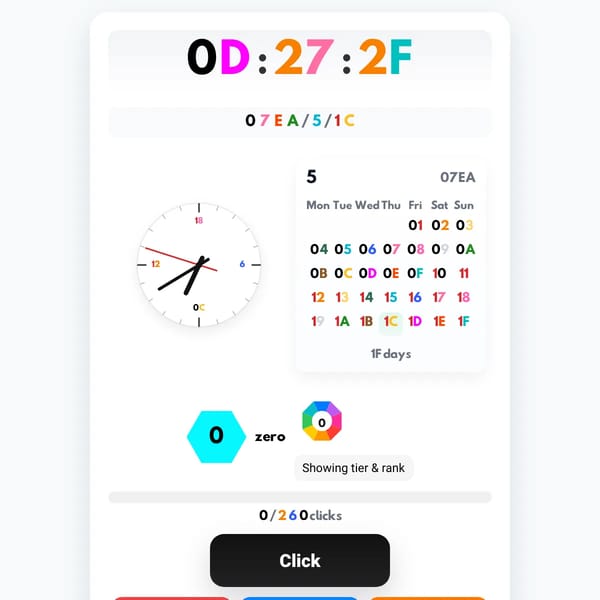 Base 12 clock + epic clicker