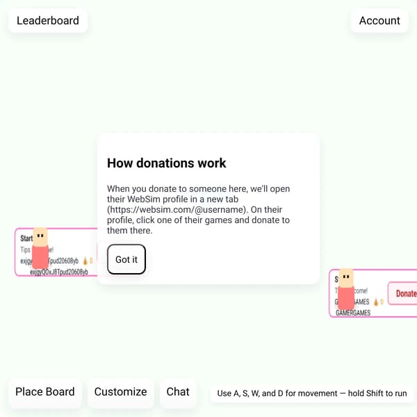 Pls Donate: WebSim Plaza