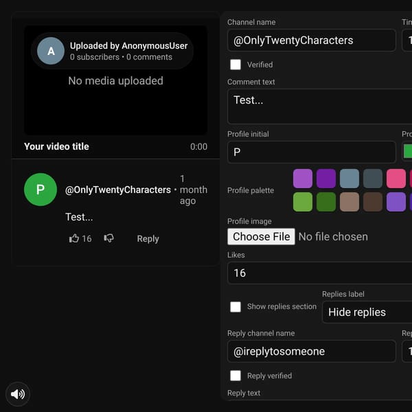 YouTube video and Comment Maker