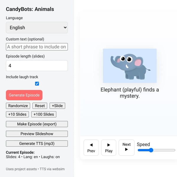 A candybots animals episode generator
