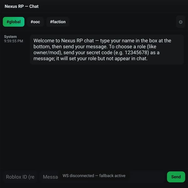 Nexus RP — Live Chat (Websim)