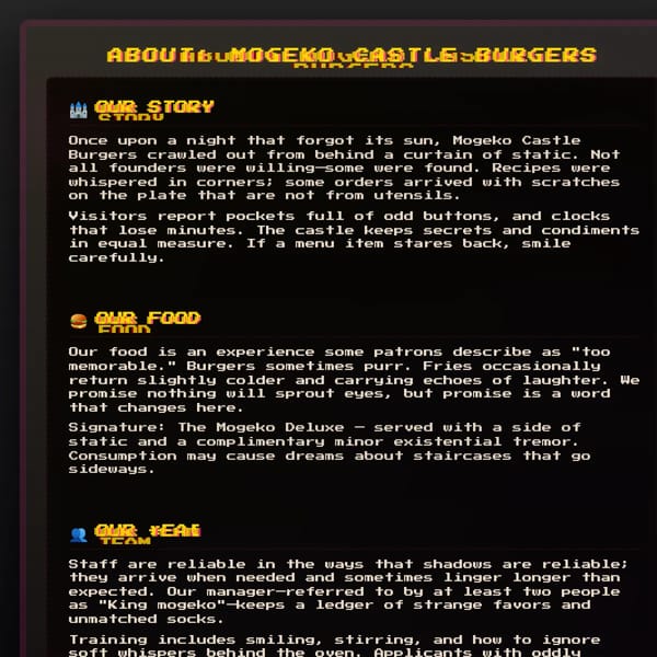 About Us - Mogeko Castle Burgers