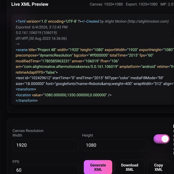 Alight Motion XML Generator