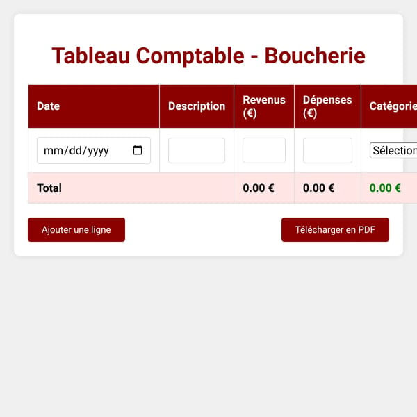 Tableau Comptable - Boucherie