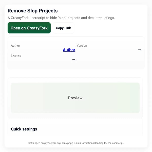 Remove Slop Projects — GreasyFork
