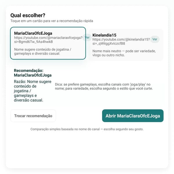 Escolha um canal