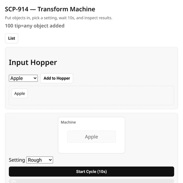 SCP-914 Simulator