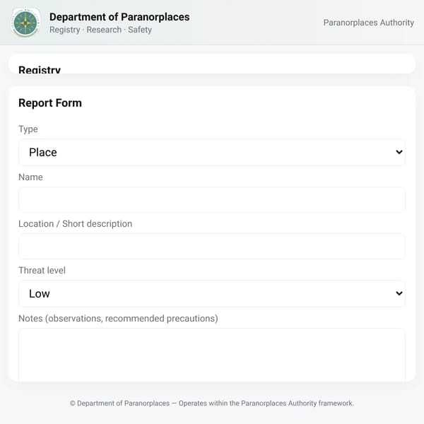 Department of Paranorplaces — Reports