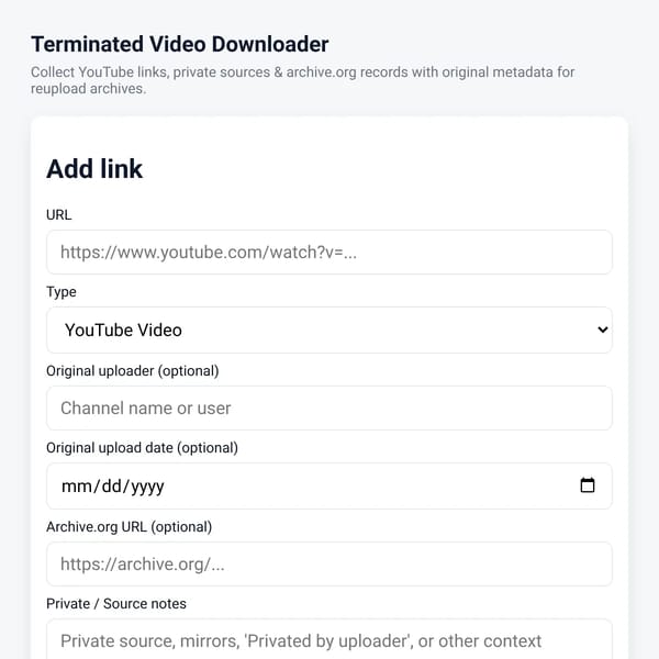 Terminated Video Downloader — Metadata Archive