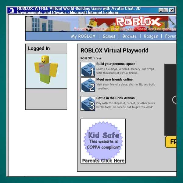 ROBLOX: A FREE Virtual World-Building Game with Avatar Chat, 3D Environments, and Physics - Microsoft Internet Explorer