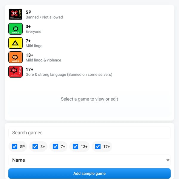 WGRS — Websim Game Rating System