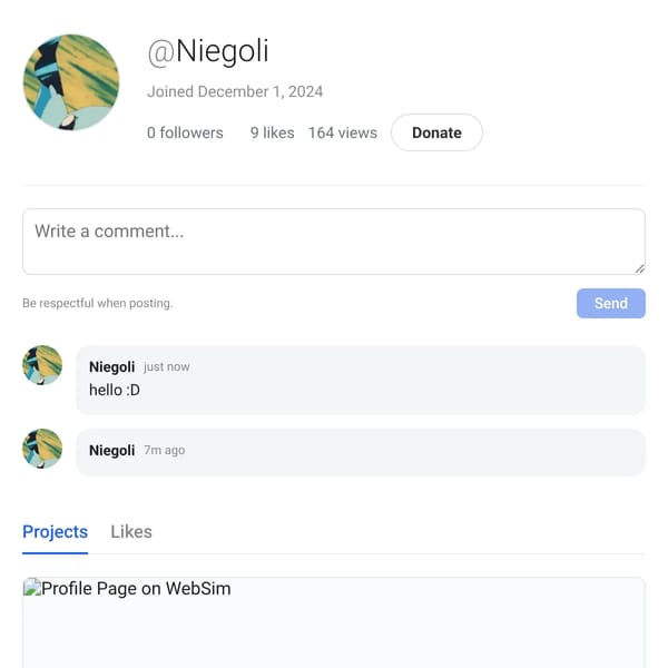 Profile Page on WebSim