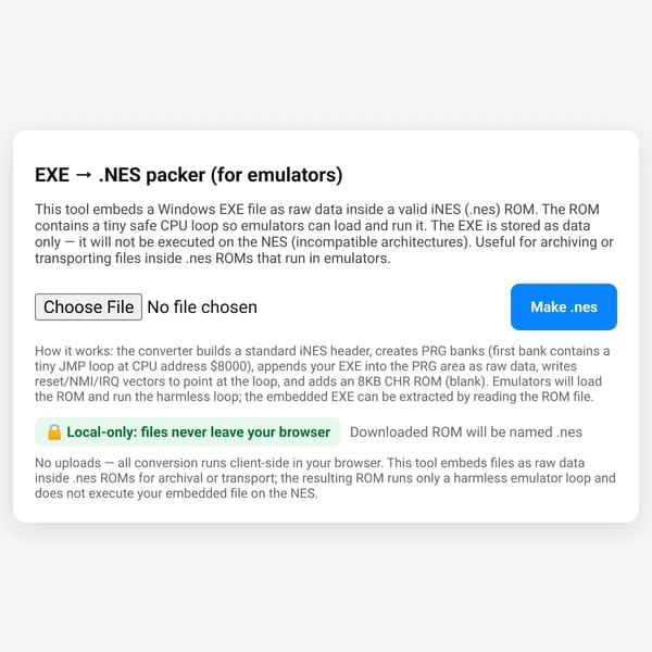 EXE → .NES packer (for emulators)
