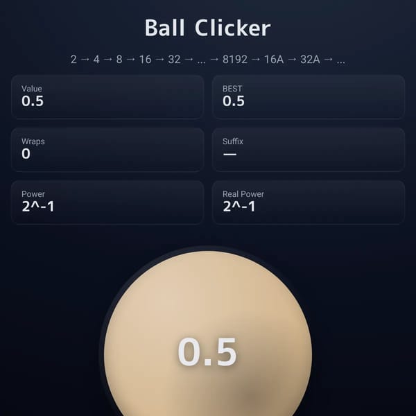 Ball Clicker Deluxe — Powers of 2 with Alphabet Suffix