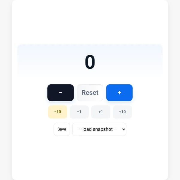 Counter with increment/decrement controls and save/load snapshots