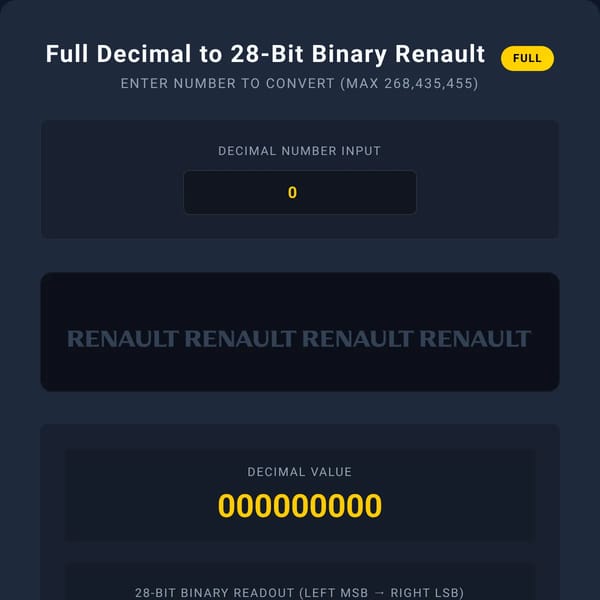 Full Decimal to 28-Bit Binary Renault Converter