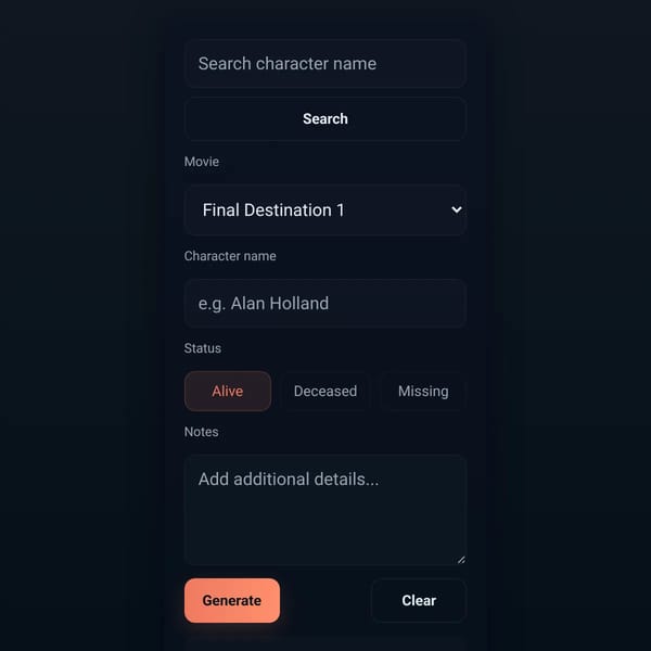 Final Destination Character Search UI
