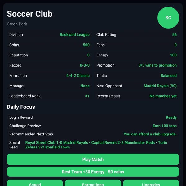Soccer Club (Match & Manager Simulation)