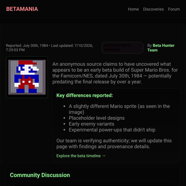 Betamania - SMB Beta FOUND!?!? (July 30th 1984)