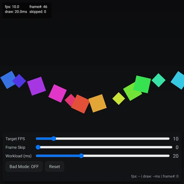 Interactive Canvas Performance Controller (Target FPS / Frame Skip / Workload)