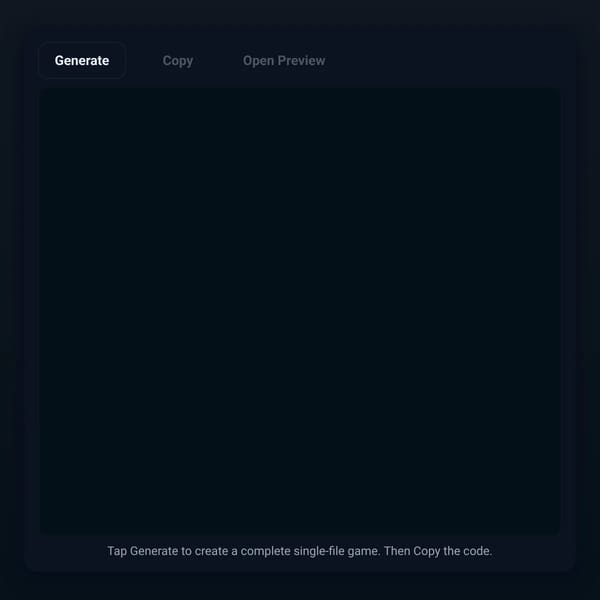 Single-File Game Generator Interface