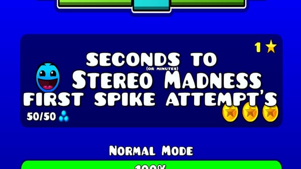 Seconds (or Minutes) to Stereo Madness First Spike Attempt's