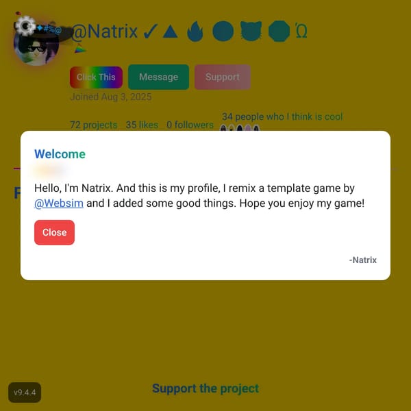 Natrix's Profile Page in Websim
