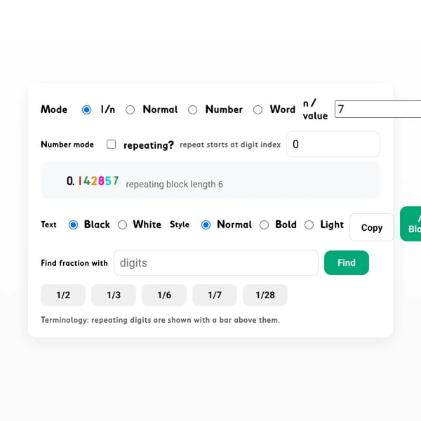 1/n Decimal Generator