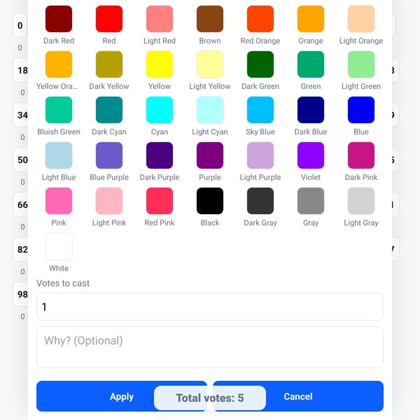 Best Colour for Each number