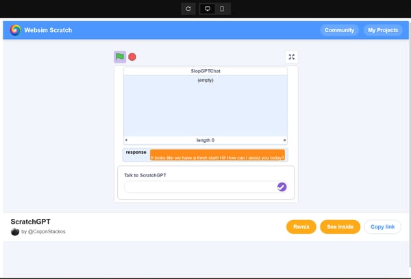 Scratch (with websim extension/multiplayer+ai)