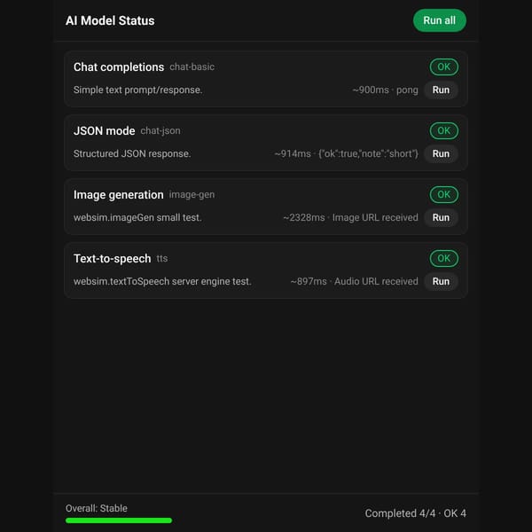 Websim AI Model Tester