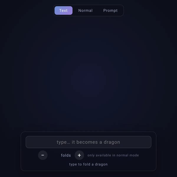 Dragon curve simulator with dragon curve made out of texts and prompts